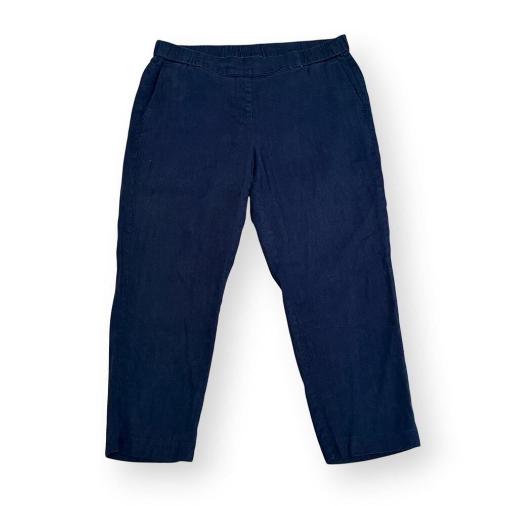 J. Jill Linen Stretch Cropped Pants Size M Petite Navy Blue Pull On Lightweight